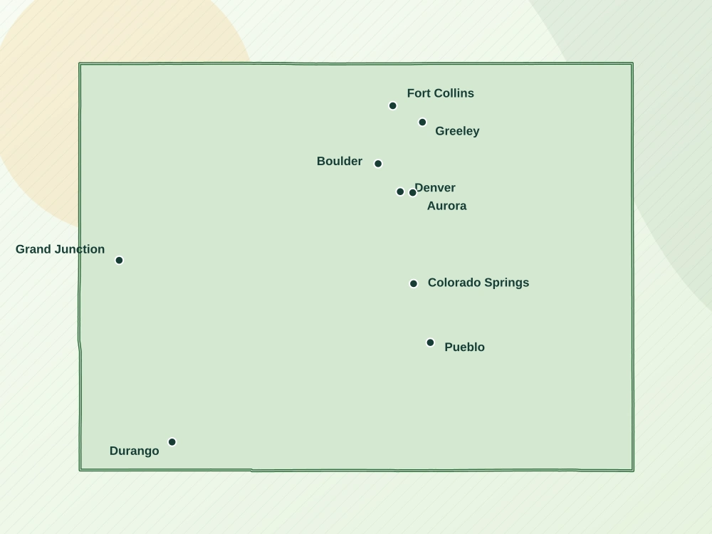 Map of Colorado State showing major cities